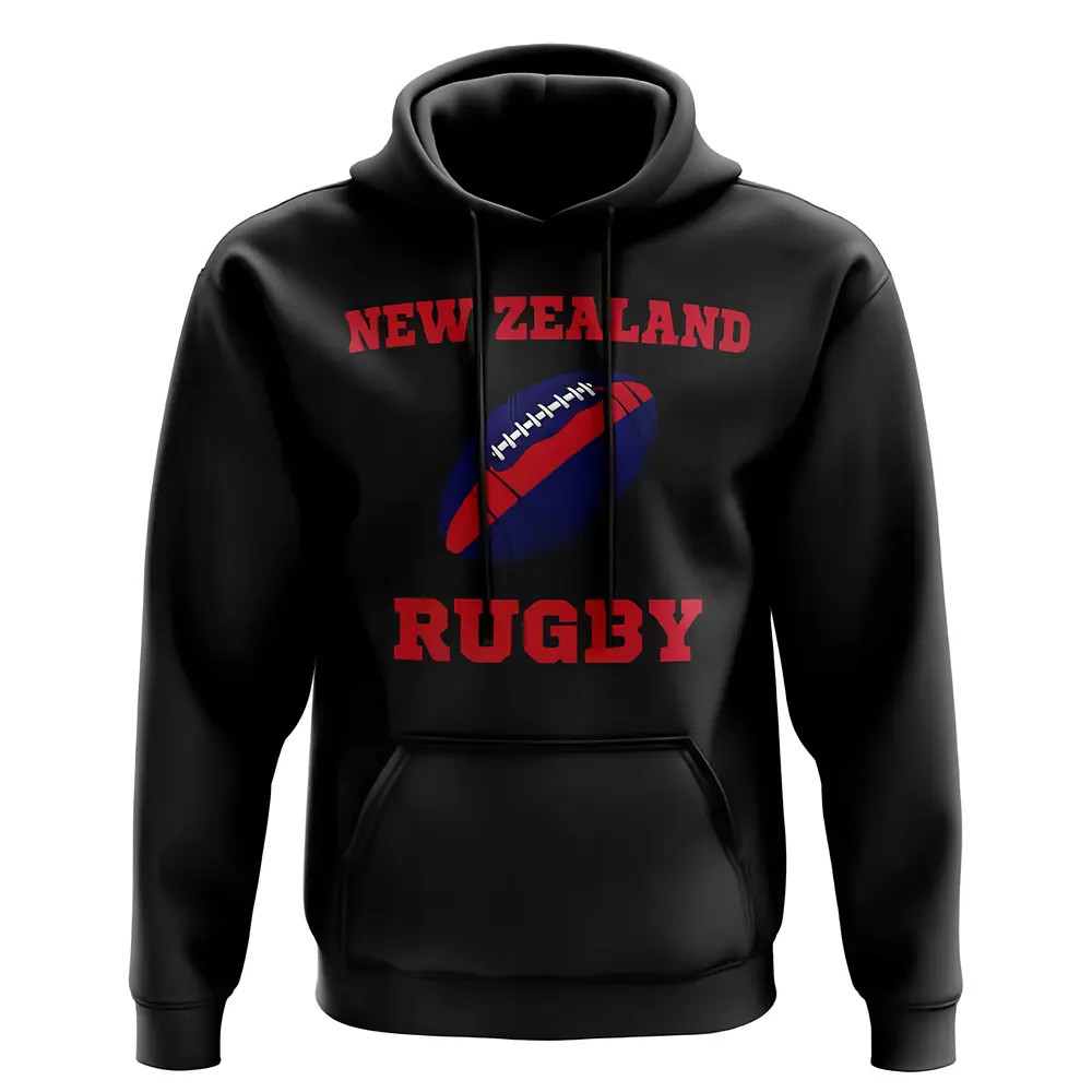 New Zealand Rugby Ball Hoody (Black) Polyester Azerbaijan Uksoccershop Men's Black Extra Small