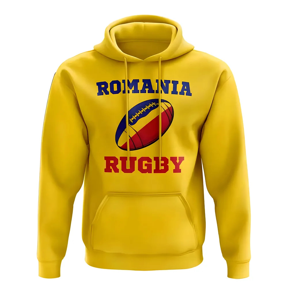 Romania Rugby Ball Hoody (Yellow) Polyester Uksoccershop Men's Yellow Large