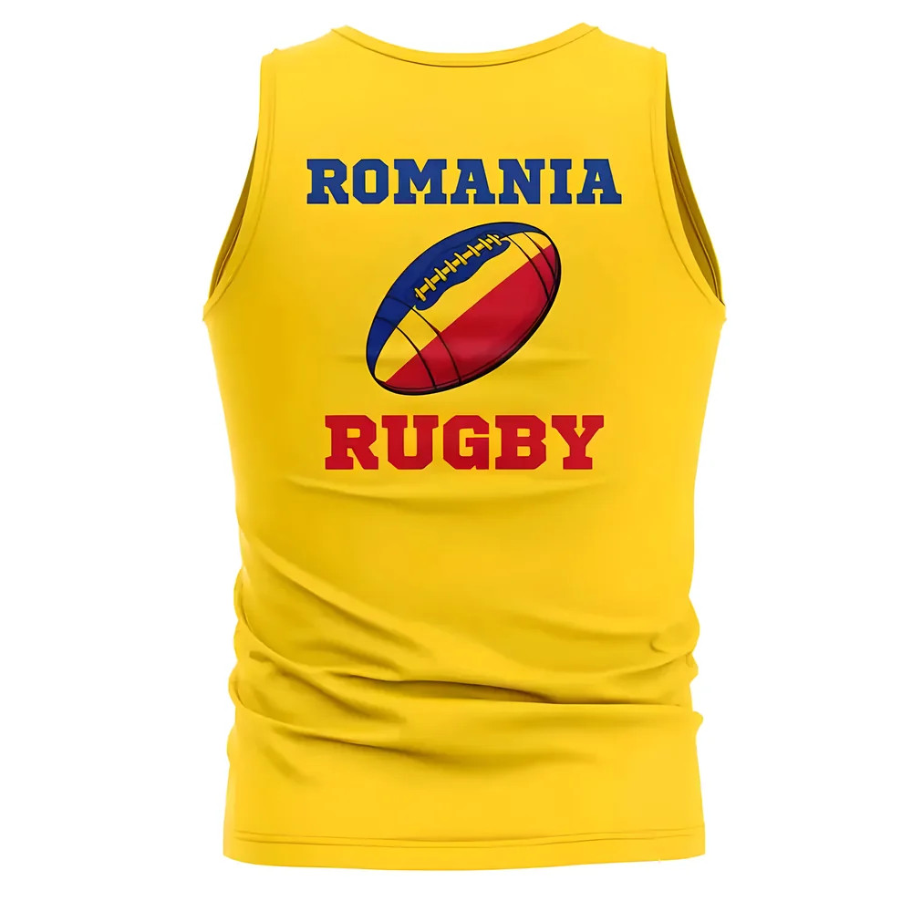 Romania Rugby Ball Tank Top (Yellow) Polyester Uksoccershop Men's Yellow Xxl