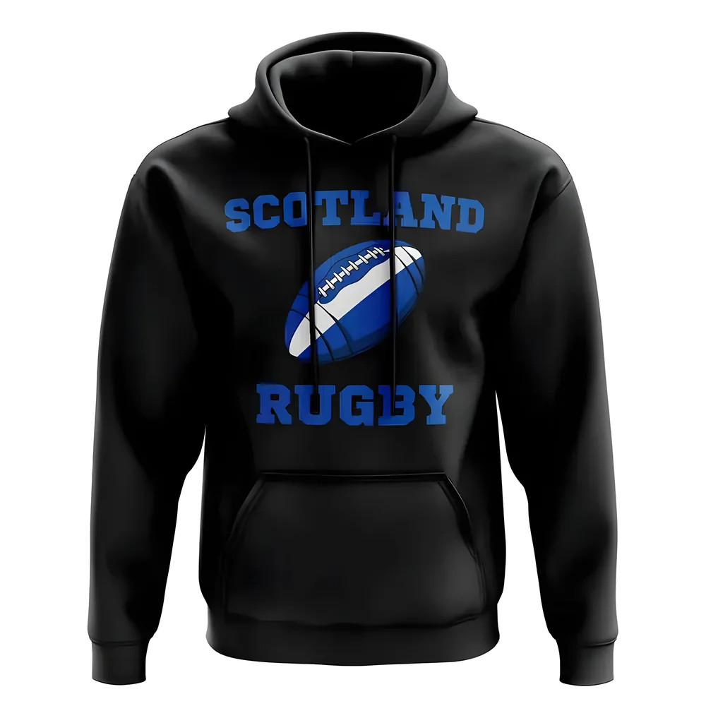 Scotland Rugby Ball Hoody (Black) Polyester Uksoccershop Men's Black Large
