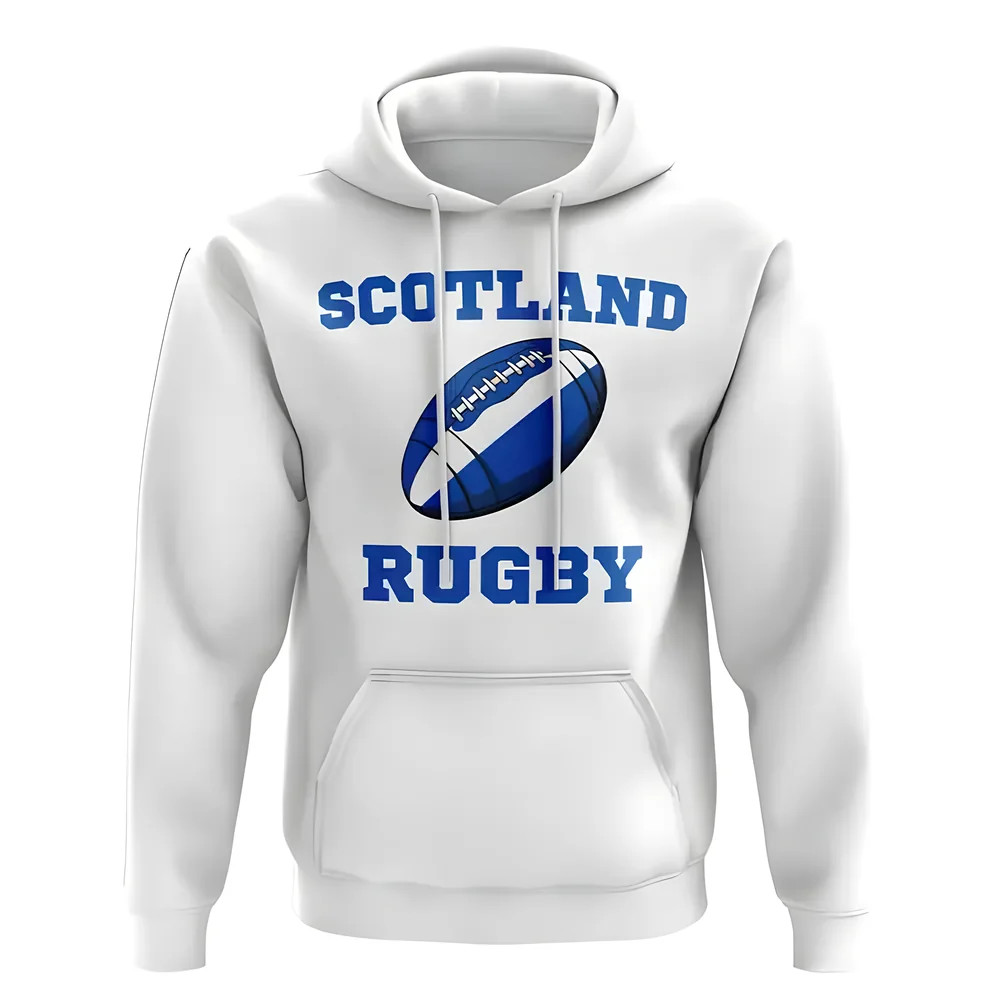 Scotland Rugby Ball Hoody (White) Polyester Uksoccershop Men's White Large