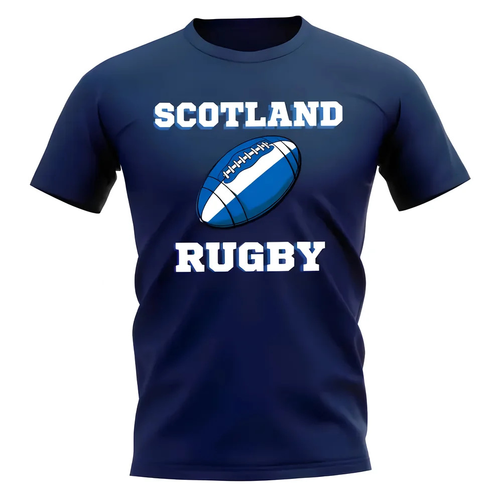 Scotland Rugby Ball T-Shirt (Navy) Polyester Uksoccershop Men's Navy Large