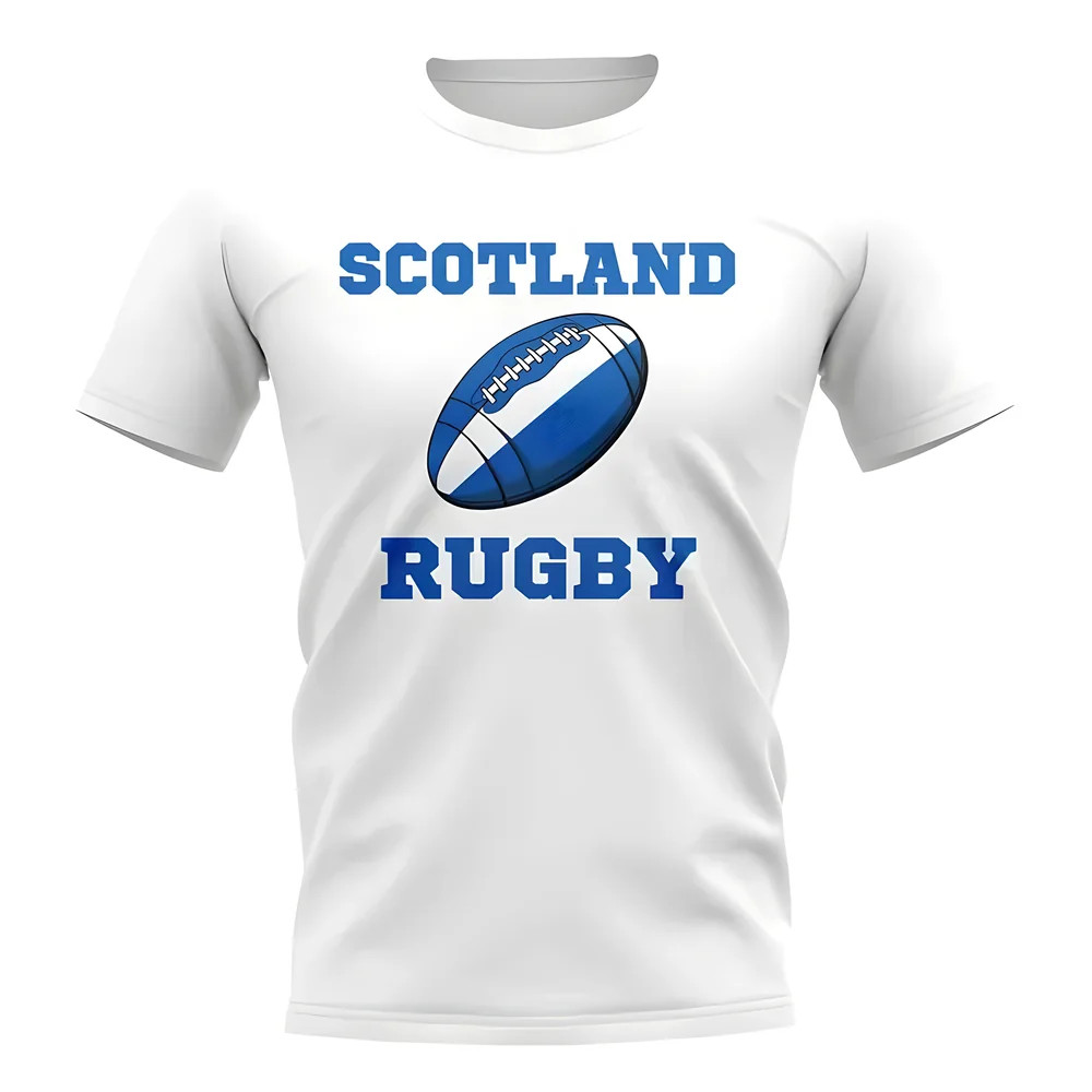 Scotland Rugby Ball T-Shirt (White) Polyester Uksoccershop Men's White Medium