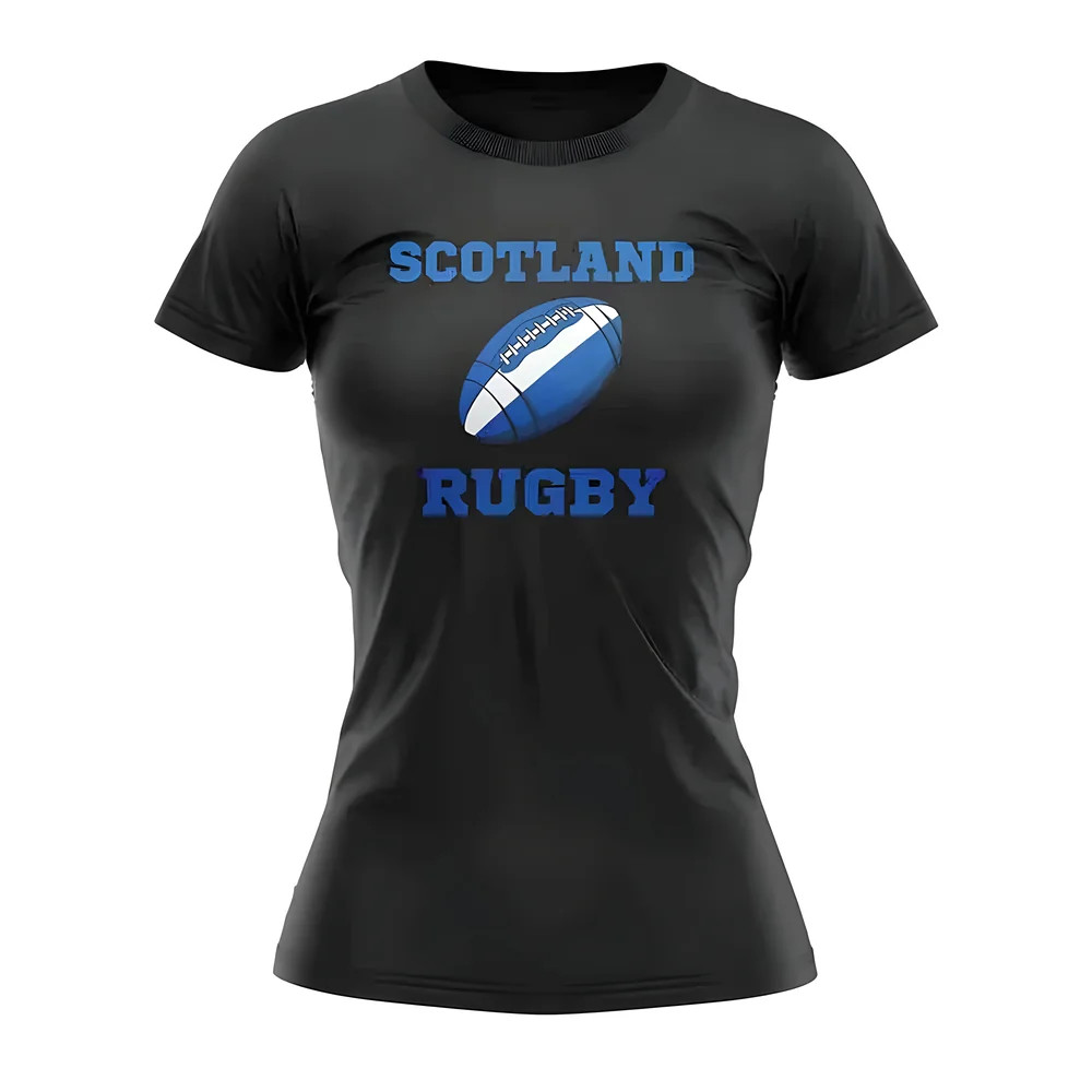 Scotland Rugby Ball T-Shirt (Black) - Polyester Uksoccershop Women's Black Extra Large