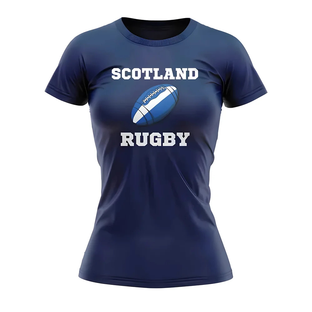 Scotland Rugby Ball T-Shirt (Navy) - Polyester Uksoccershop Women's Navy Small