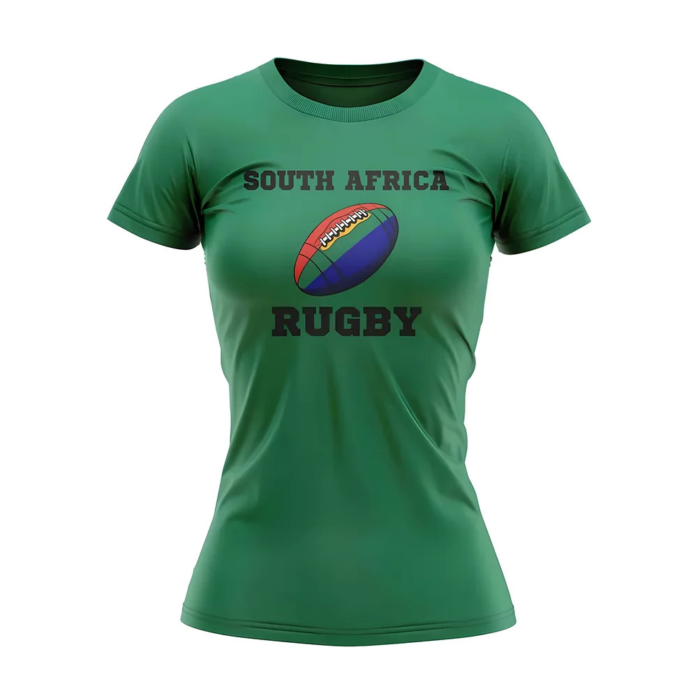 South Africa Rugby Ball T-Shirt (Green) - Polyester Springboks Uksoccershop Women's Green Extra Small