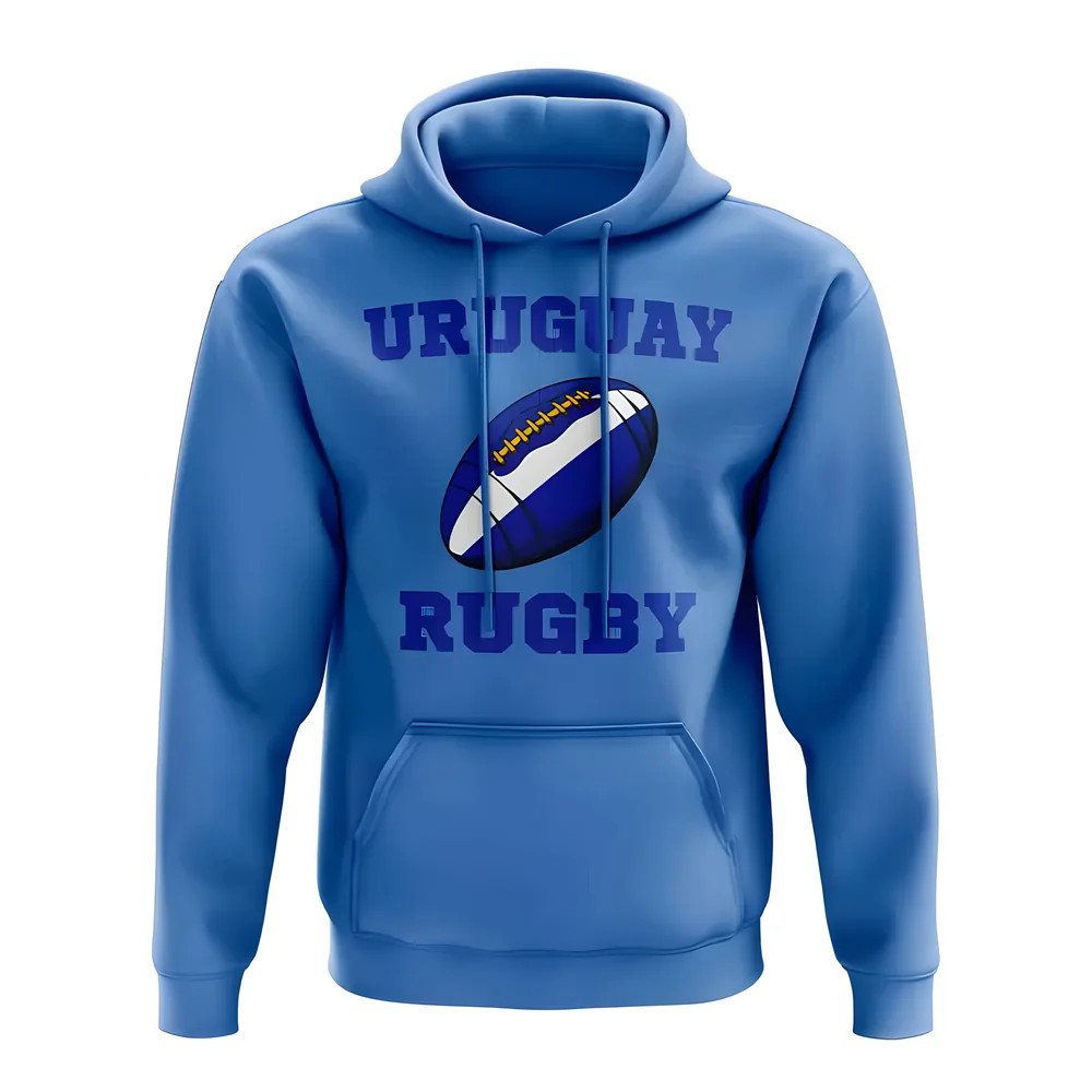 Uruguay Rugby Ball Hoody (Sky Blue) Polyester Uksoccershop Men's Sky Blue Medium