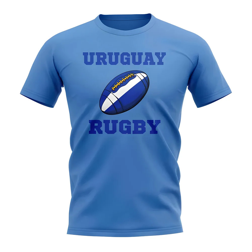 Uruguay Rugby Ball T-Shirt (Sky Blue) Polyester Uksoccershop Men's Sky Blue Medium