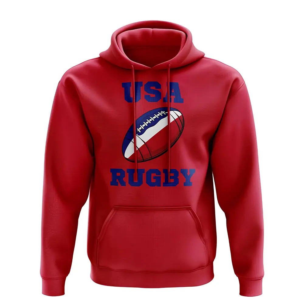 Usa Rugby Ball Hoody (Red) Polyester Uksoccershop Men's Red Medium