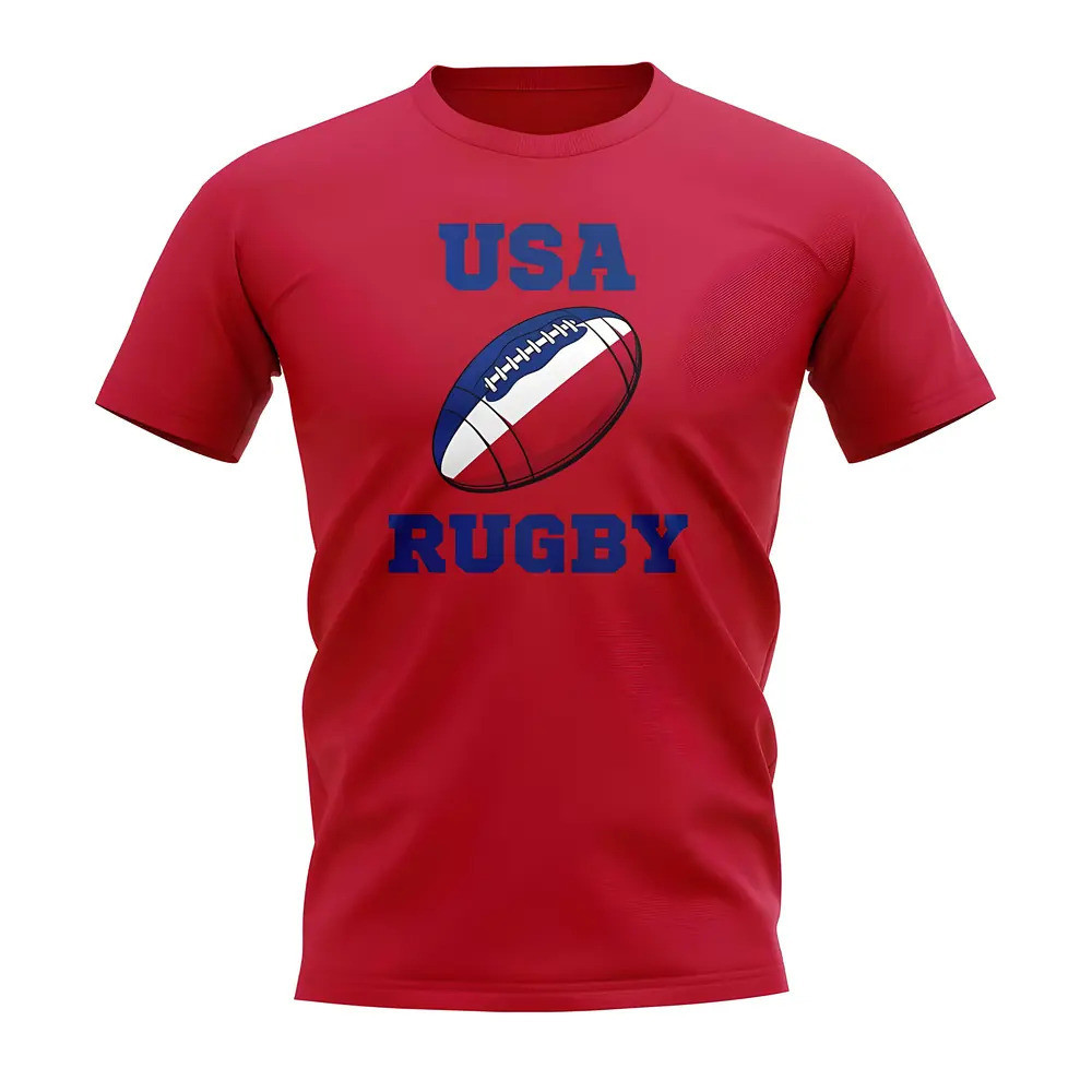 Usa Rugby Ball T-Shirt (Red) Polyester Uksoccershop Men's Red Medium