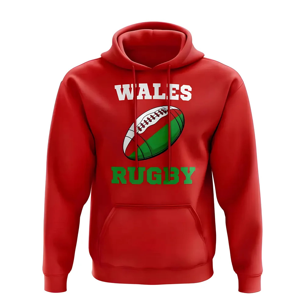 Wales Rugby Ball Hoody (Red) Polyester Azerbaijan Uksoccershop Men's Red Xxl