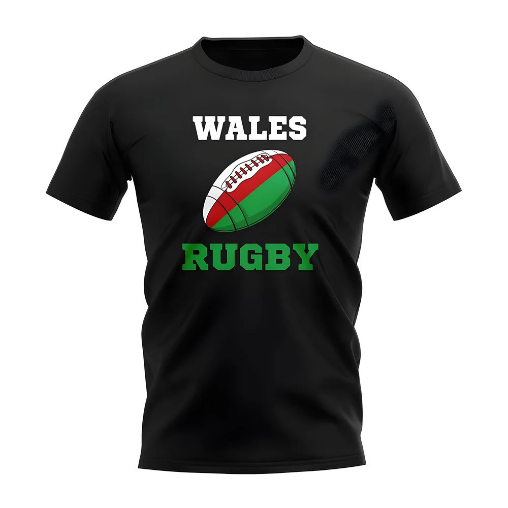 Wales Rugby Ball T-Shirt (Black) Polyester Azerbaijan Uksoccershop Men's Black Xxl