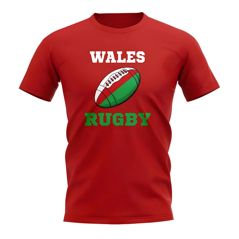 Wales Rugby Ball T-Shirt (Red) Polyester Azerbaijan Uksoccershop Men's Red Xxl