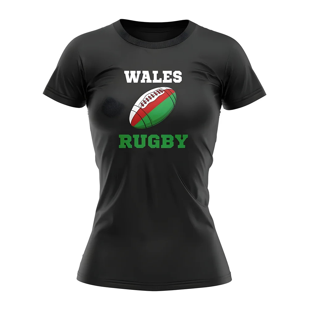 Wales Rugby Ball T-Shirt (Black) - Polyester Azerbaijan Uksoccershop Women's Black Xxl
