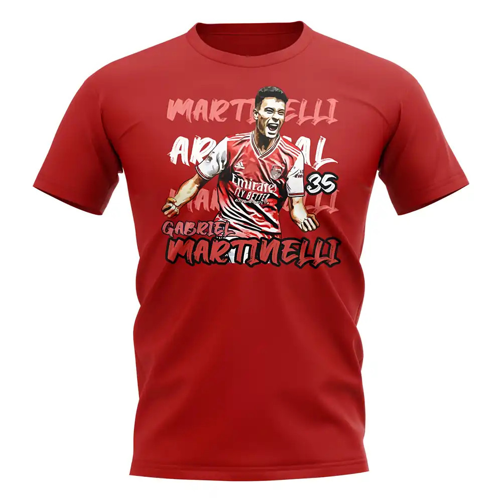 Gabriel Martinelli Graphic Player Tee (Red) Polyester Arsenal Uksoccershop Men's Red Extra Small
