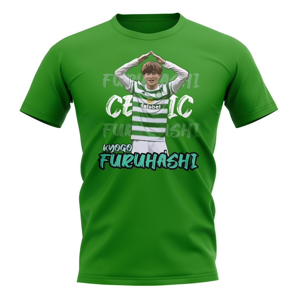 Kyogo Furuhashi Graphic Player Tee (Green) Polyester Celtic Uksoccershop Men's Green Xxl