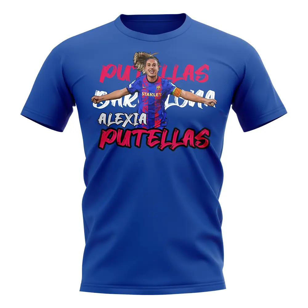 Alexia Putellas Graphic Player Tee (Blue) Polyester Barcelona Uksoccershop Men's Blue Medium