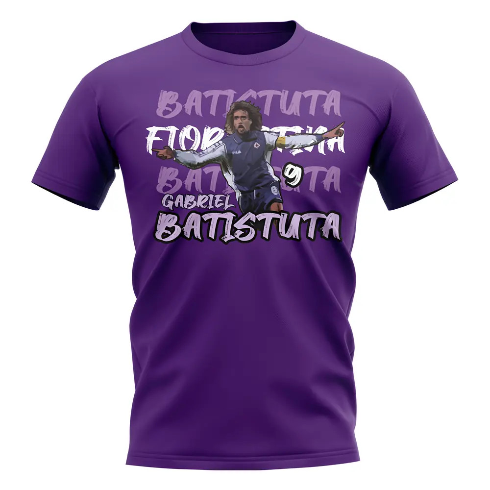 Gabriel Batistuta Graphic Player Tee (Purple) Polyester Fiorentina Uksoccershop Men's Purple