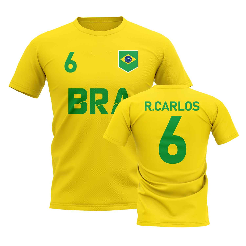 Roberto Carlos Country Code Hero T-Shirt (Yellow) Polyester Brazil Uksoccershop Men's Yellow Large
