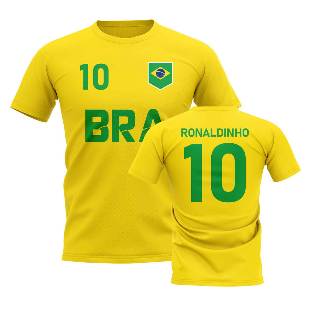 Ronaldinho Country Code Hero T-Shirt (Yellow) Polyester Brazil Uksoccershop Men's Yellow Xxl
