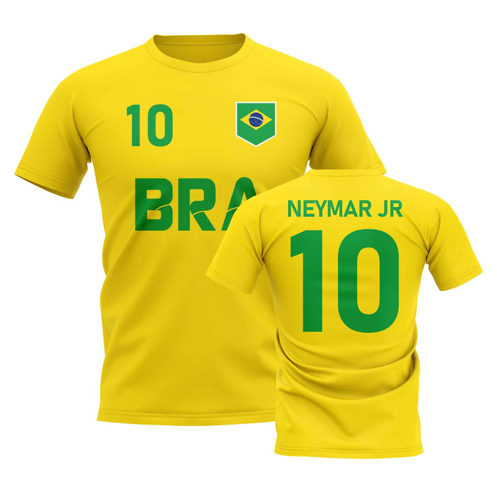 Neymar Jr Country Code Hero T-Shirt (Yellow) Polyester Brazil Uksoccershop Men's Yellow Small