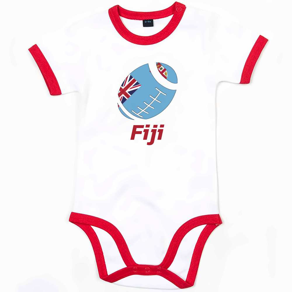 Fiji Rugby Ringer Bodysuit - White/ (Baby) Toddler's Polyester Uksoccershop Unisex Toddler Red
