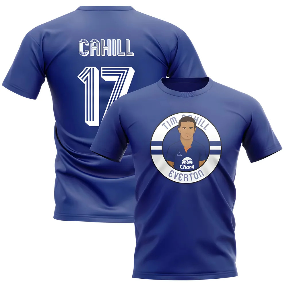 Tim Cahill Everton Illustration T-Shirt (Blue) Polyester Uksoccershop Men's Blue Medium
