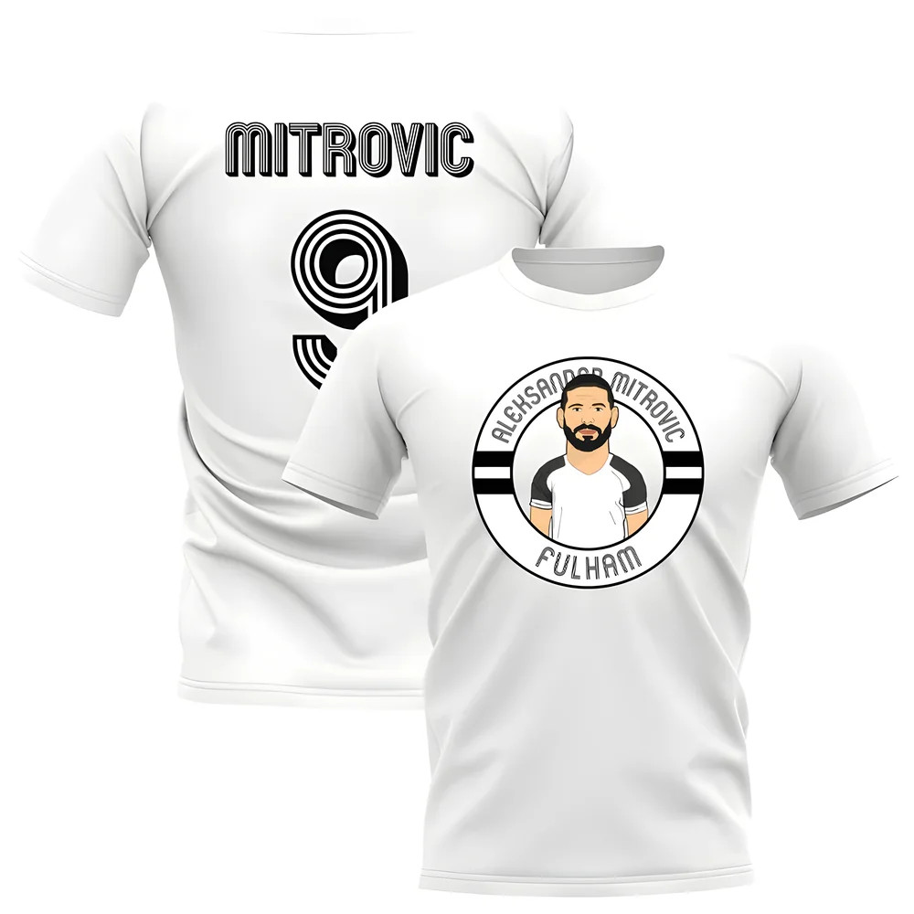 Aleksandar Mitrovic Fulham Illustration T-Shirt (White) Polyester Uksoccershop Men's White Xxl