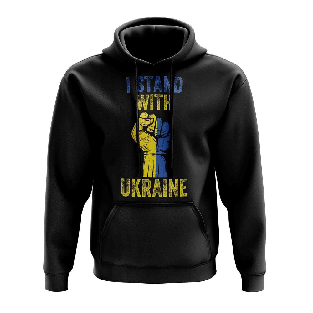 I Stand With Ukraine Fist Hoody (Black) Polyester Uksoccershop Men's Black Extra Small