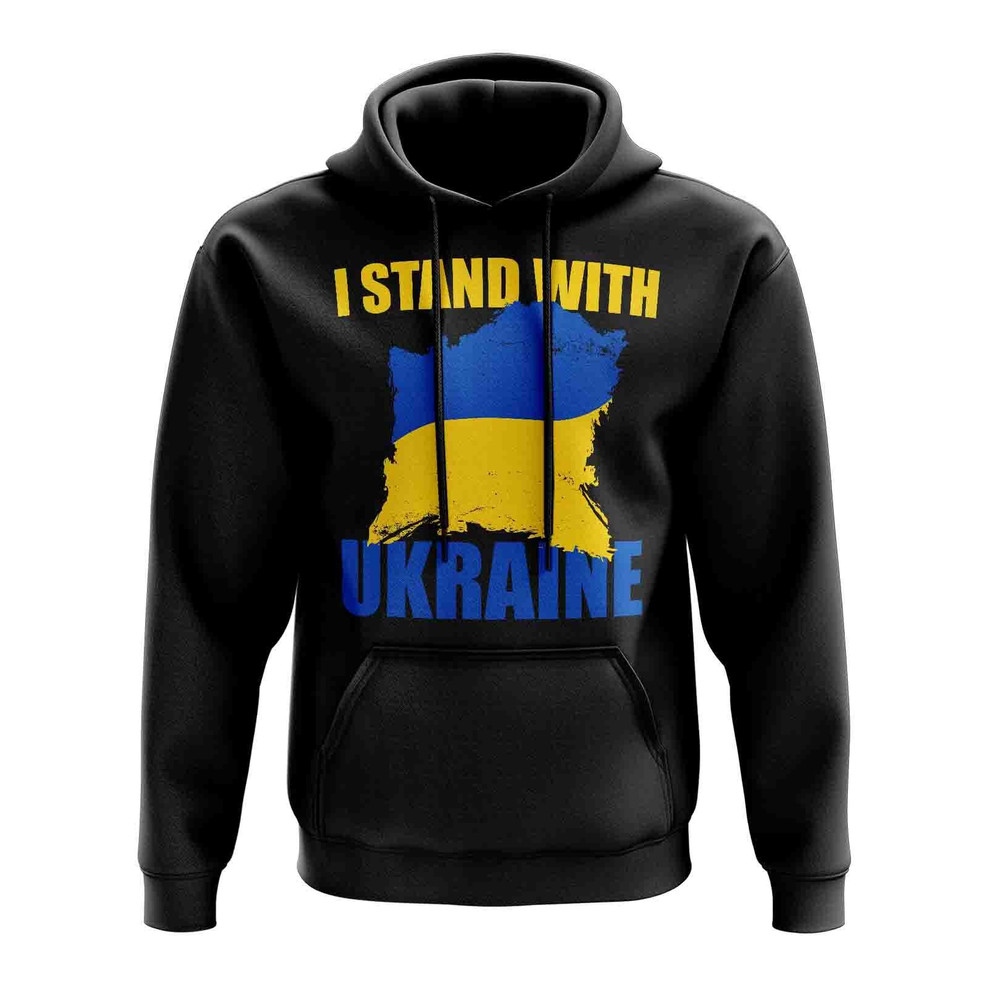 I Stand With Ukraine Map Hoody (Black) Polyester Uksoccershop Men's Black Extra Small