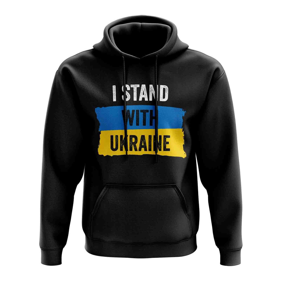 I Stand With Ukraine Flag Hoody (Black) Polyester Uksoccershop Men's Black Medium