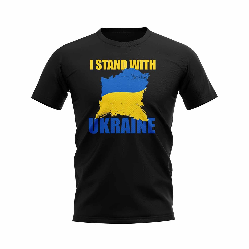 I Stand With Ukraine Map T-Shirt (Black) Polyester Uksoccershop Men's Black Extra Large