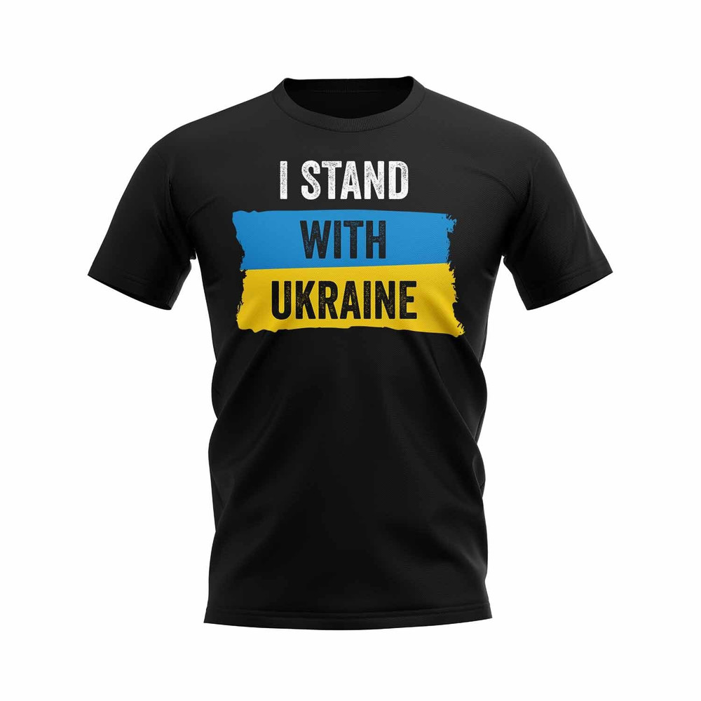 I Stand With Ukraine Flag T-Shirt (Black) Polyester Uksoccershop Men's Black 0-3 Mo
