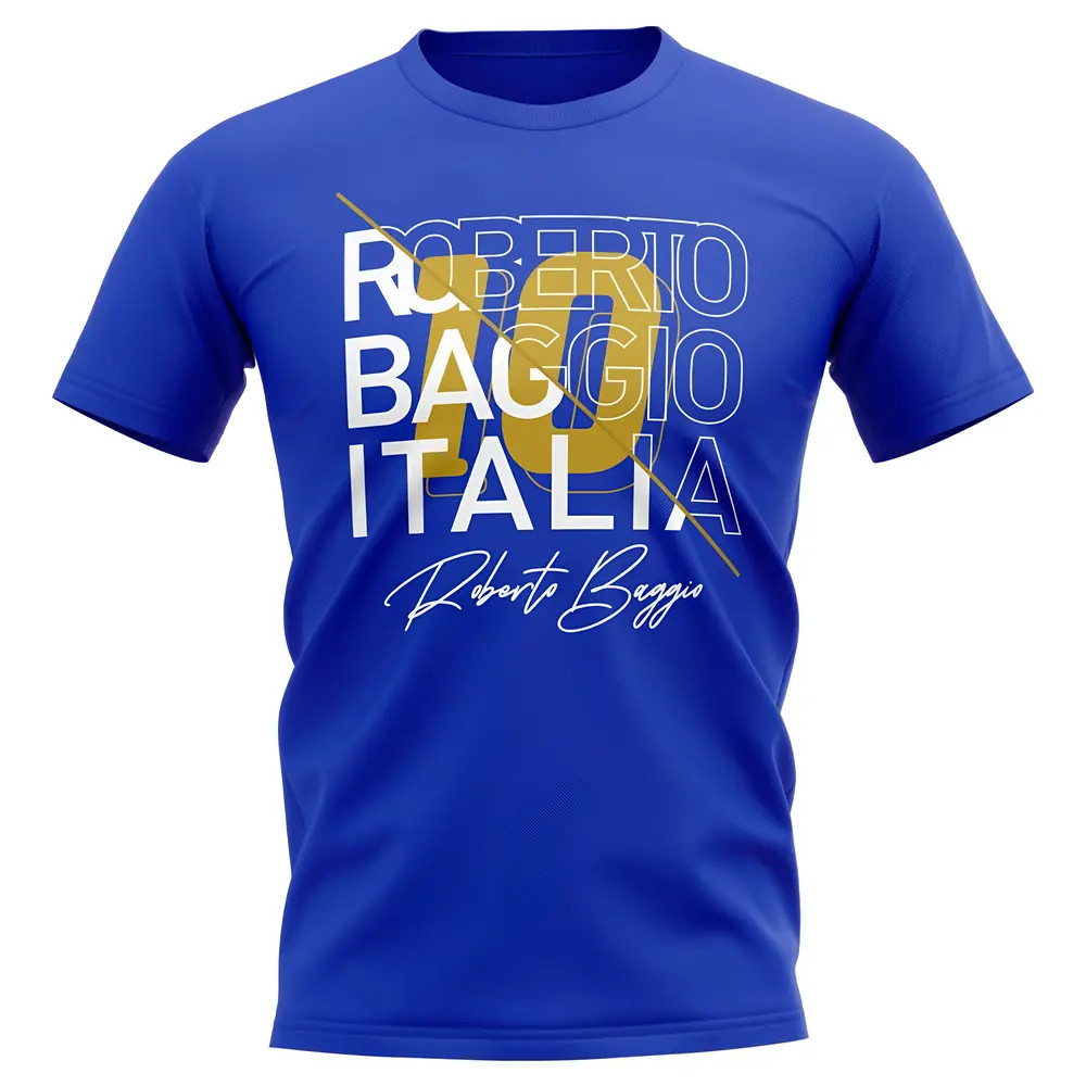 Roberto Baggio Italy Graphic Signature T-Shirt (Blue) Polyester Uksoccershop Men's Blue Xxl
