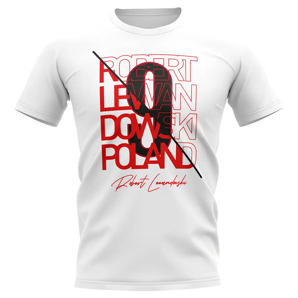Robert Lewandowski Poland Graphic Signature T-Shirt (White) Polyester Uksoccershop Men's White Xxl