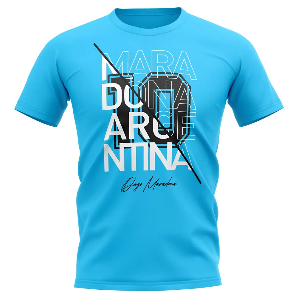 Diego Maradona Argentina Graphic Signature T-Shirt (Sky Blue) Polyester Uksoccershop Men's Sky Blue Xxl
