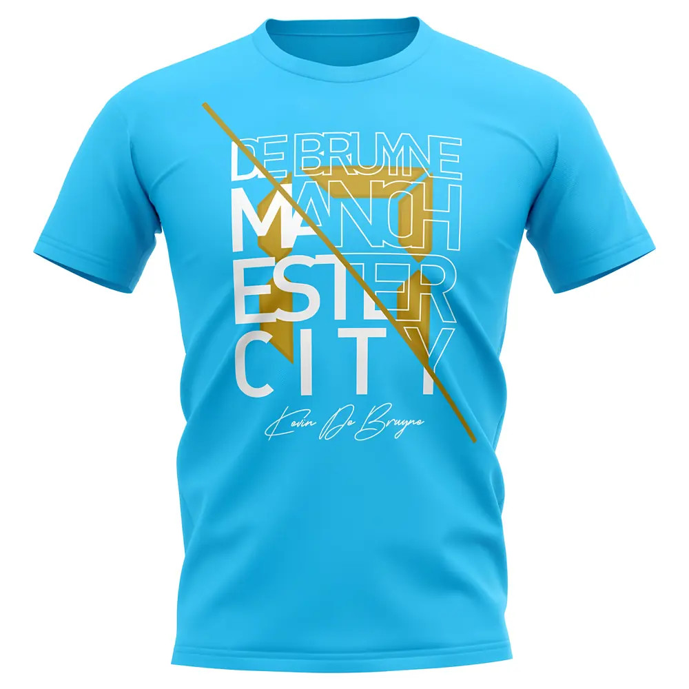 Kevin De Bruyne Man City Graphic Signature T-Shirt (Sky Blue) Polyester Manchester City Uksoccershop Men's Sky Blue Extra Small