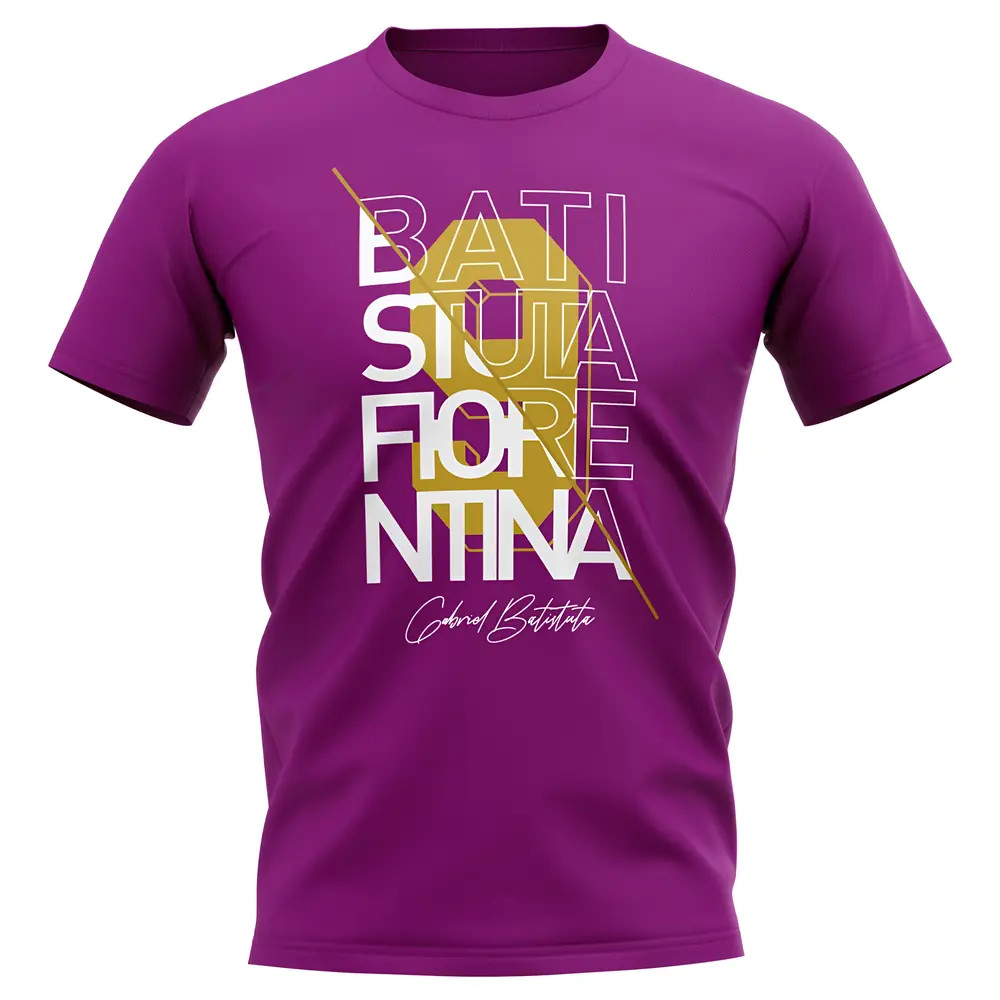 Gabriel Batistuta Fiorentina Graphic Signature T-Shirt (Purple) Polyester Uksoccershop Men's Purple Large
