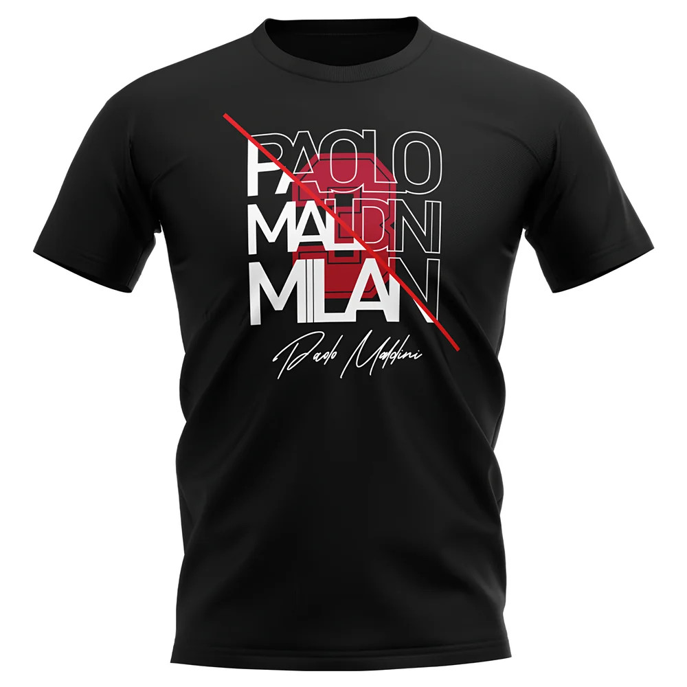 Paolo Maldini Milan Graphic Signature T-Shirt (Black) Polyester Ac Milan Uksoccershop Men's Black Xxl