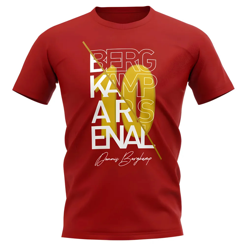 Dennis Bergkamp Arsenal Graphic Signature T-Shirt (Red) Polyester Uksoccershop Men's Red Small