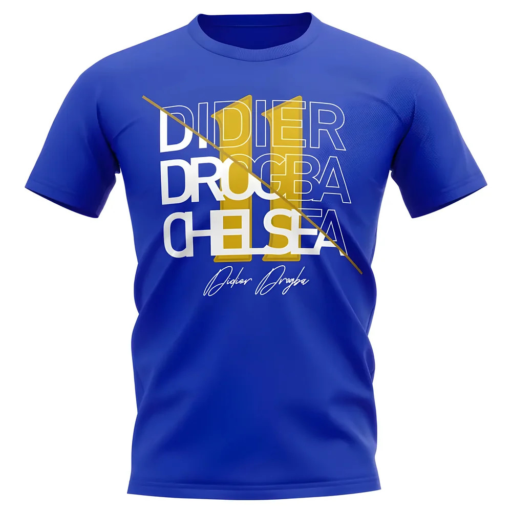 Didier Drogba Chelsea Graphic Signature T-Shirt (Blue) Polyester Uksoccershop Men's Blue Xxl