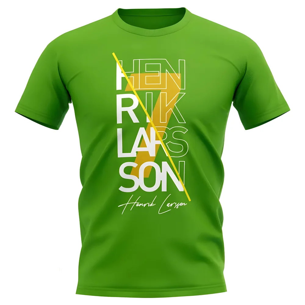Henrik Larsson Celtic Graphic Signature T-Shirt (Green) Polyester Uksoccershop Men's Green Small