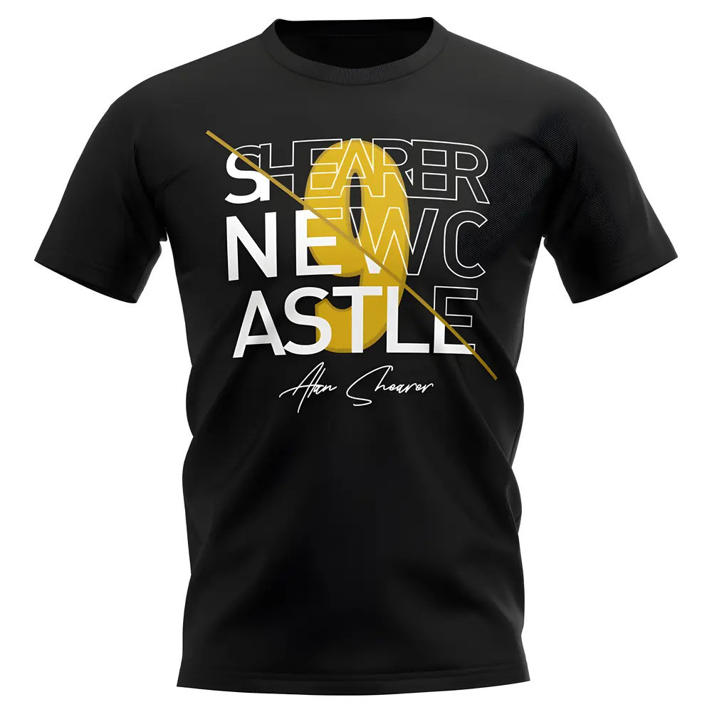 Alan Shearer Newcastle Graphic Signature T-Shirt (Black) Polyester Uksoccershop Men's Black Extra Large