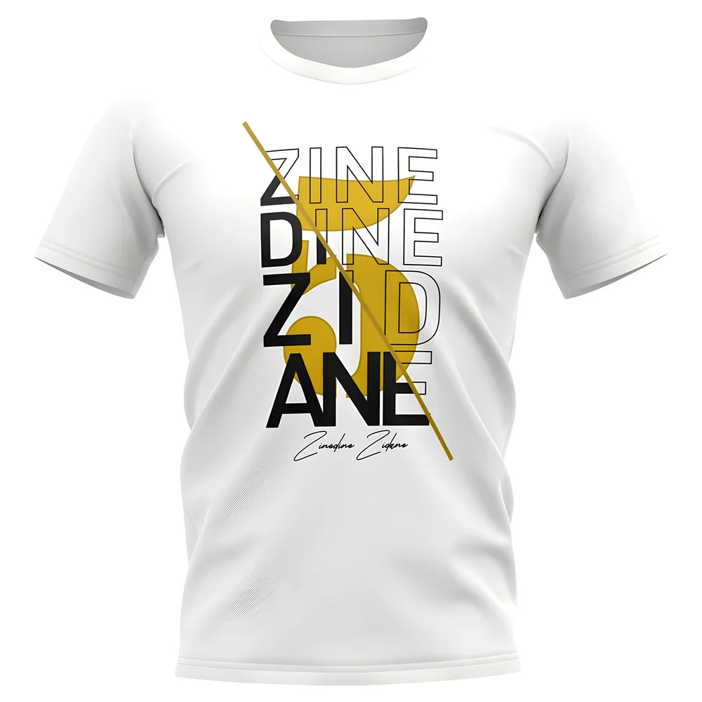 Zinedine Zidane Real Madrid Graphic Signature T-Shirt (White) Polyester Uksoccershop Men's White Large