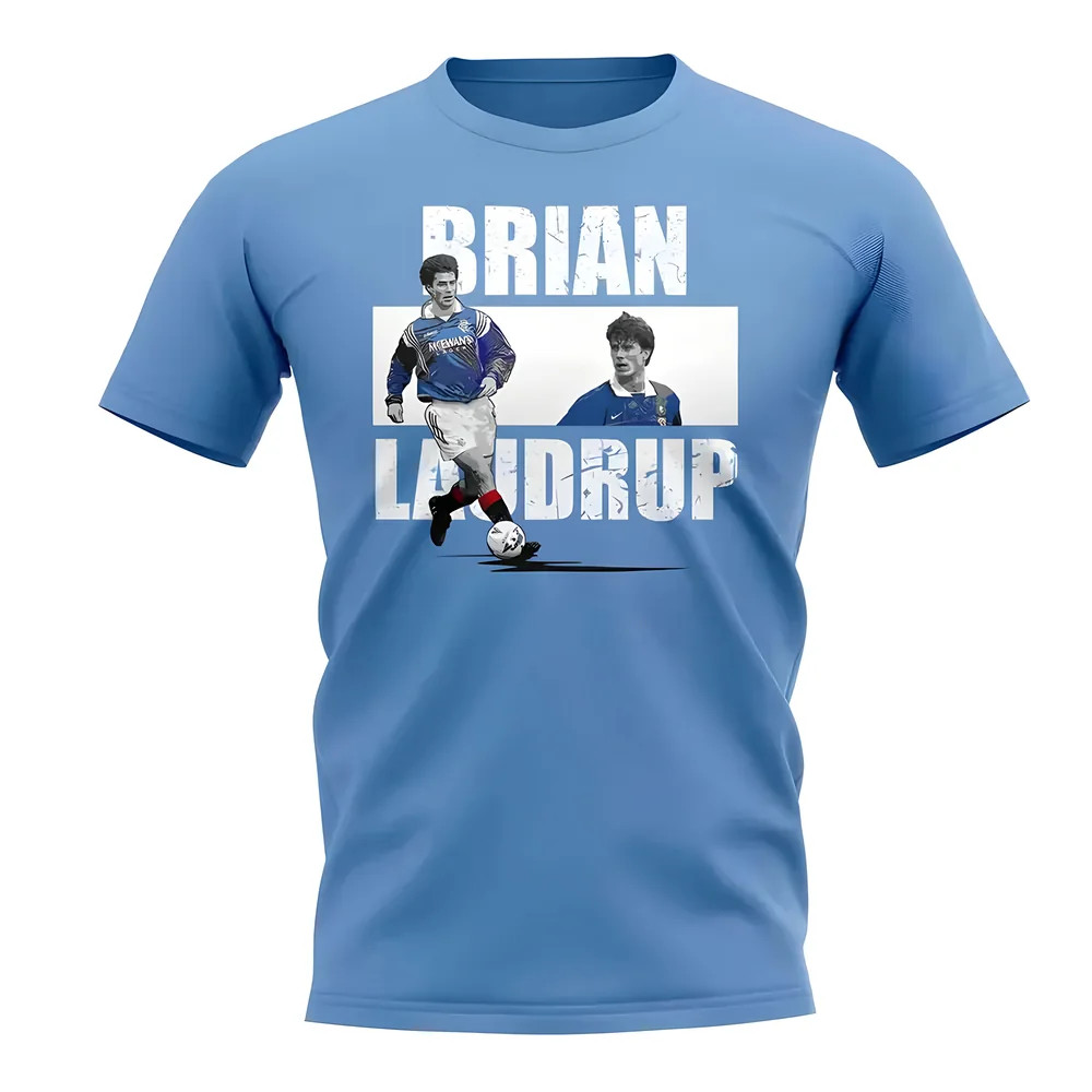 Brian Laudrup Player Collage T-Shirt (Sky Blue) Polyester Rangers Uksoccershop Men's Sky Blue Small
