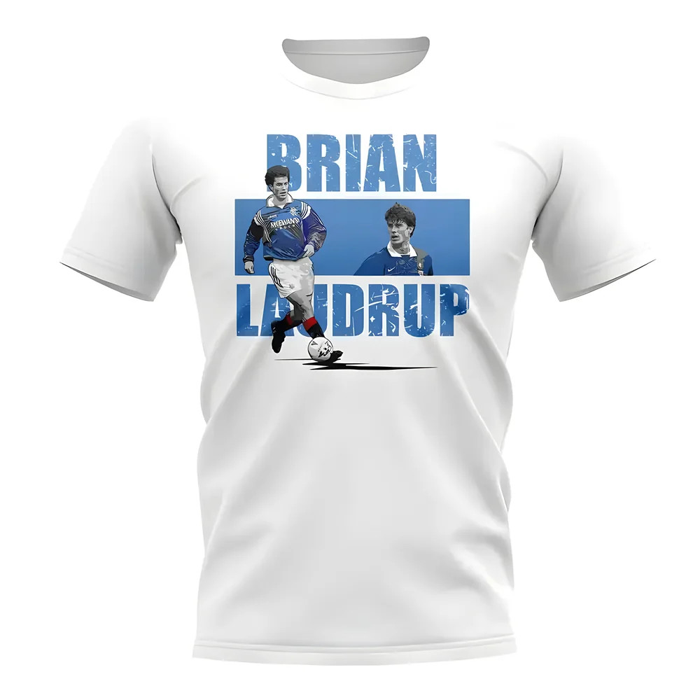 Brian Laudrup Player Collage T-Shirt (White) Polyester Rangers Uksoccershop Men's White Extra Large