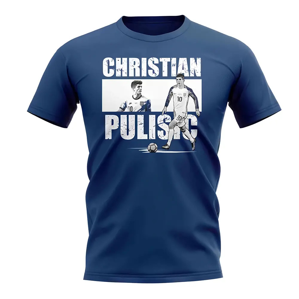 Christian Pulisic Player Collage T-Shirt (Blue) Polyester Usa Uksoccershop Men's Blue Small