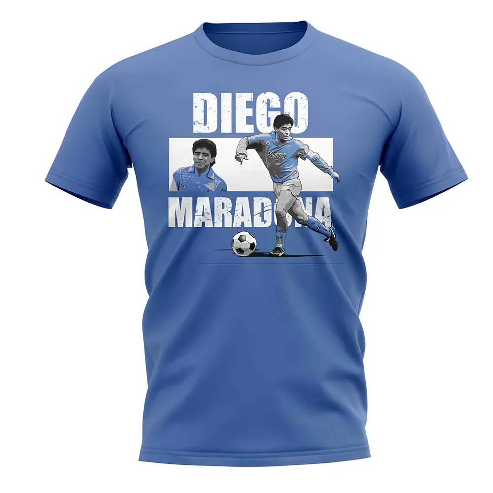 Diego Maradona Player Collage T-Shirt (Sky Blue) Polyester Argentina Uksoccershop Men's Sky Blue Small