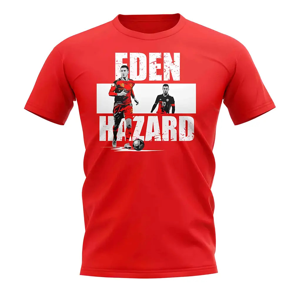 Eden Hazard Player Collage T-Shirt (Red) Polyester Belgium Uksoccershop Men's Red Xxl