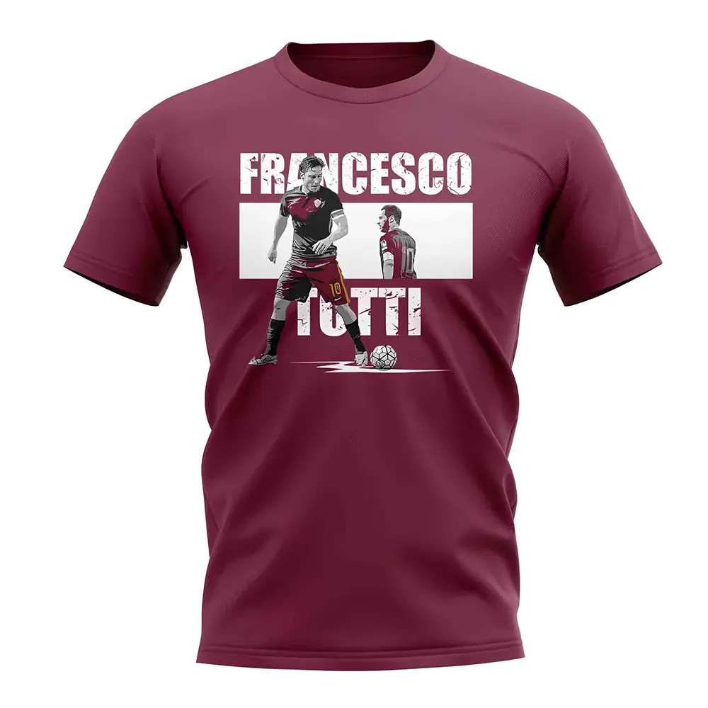 Francesco Totti Player Collage T-Shirt (Burgandy) Polyester Roma Uksoccershop Men's Burgundy Small